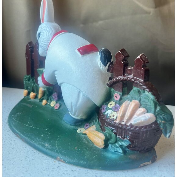 White Rabbit Cast Iron Door Stop With Fence & Basket Hand-Painted Vintage - Picture 5 of 12